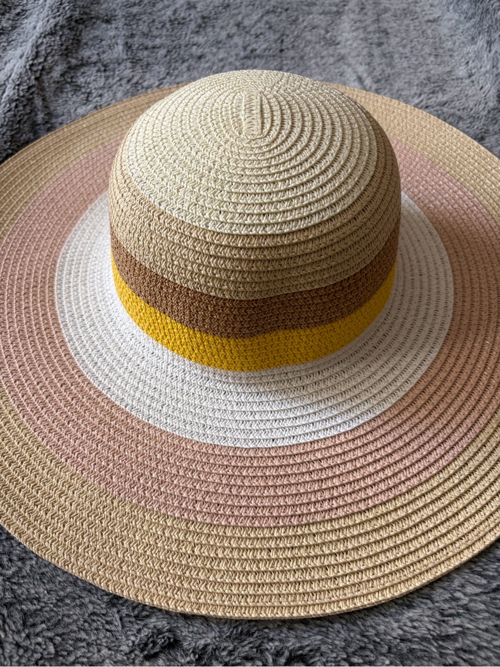Striped Wide-Brim Sun Hat in Natural, Pink & Yellow
